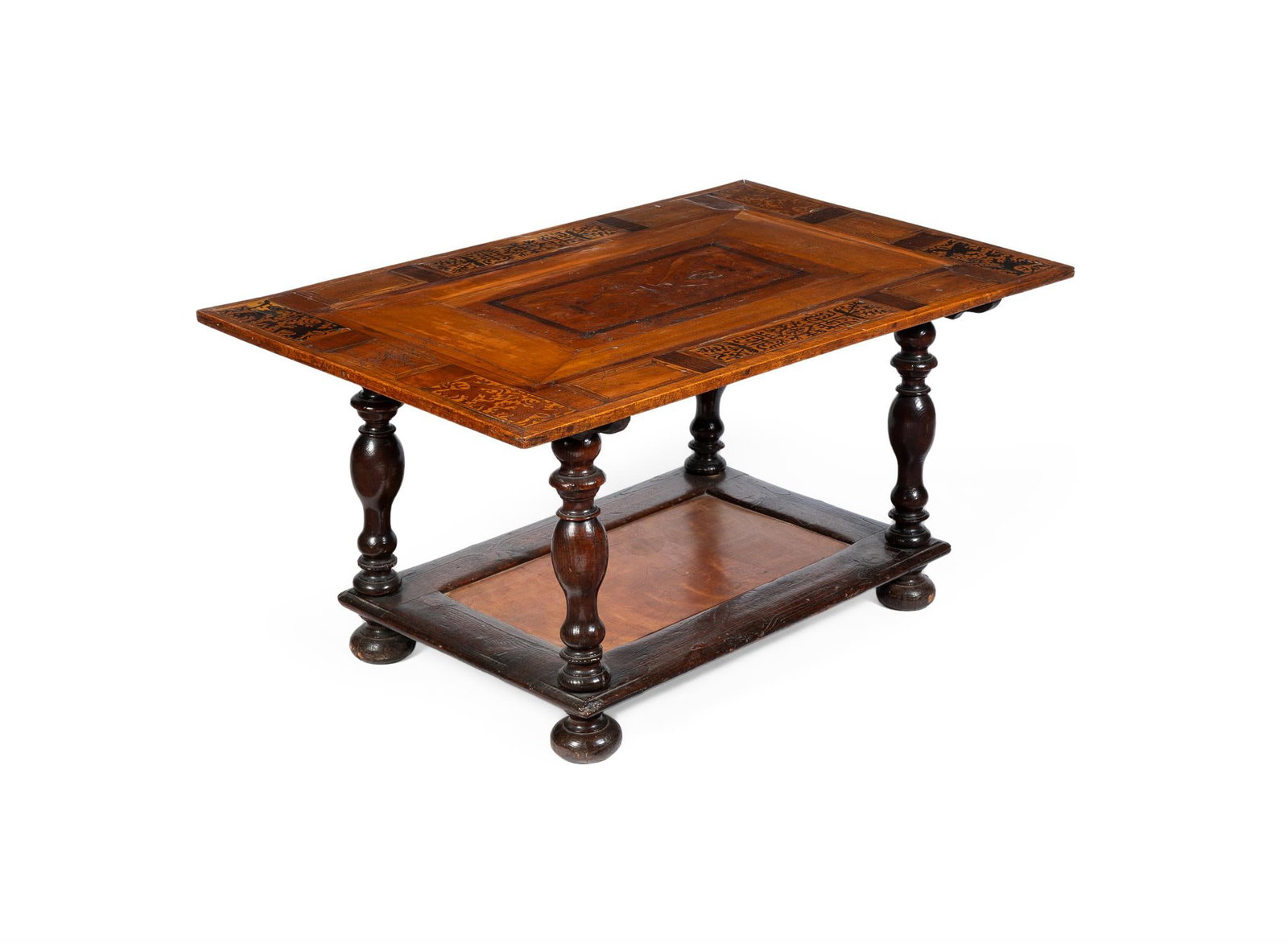 A SPECIMEN WOOD MARQUETRY, PARQUETRY AND OAK LOW TABLE, PROBABLY SOUTH GERMAN OR TYROLEAN (1 of 3)