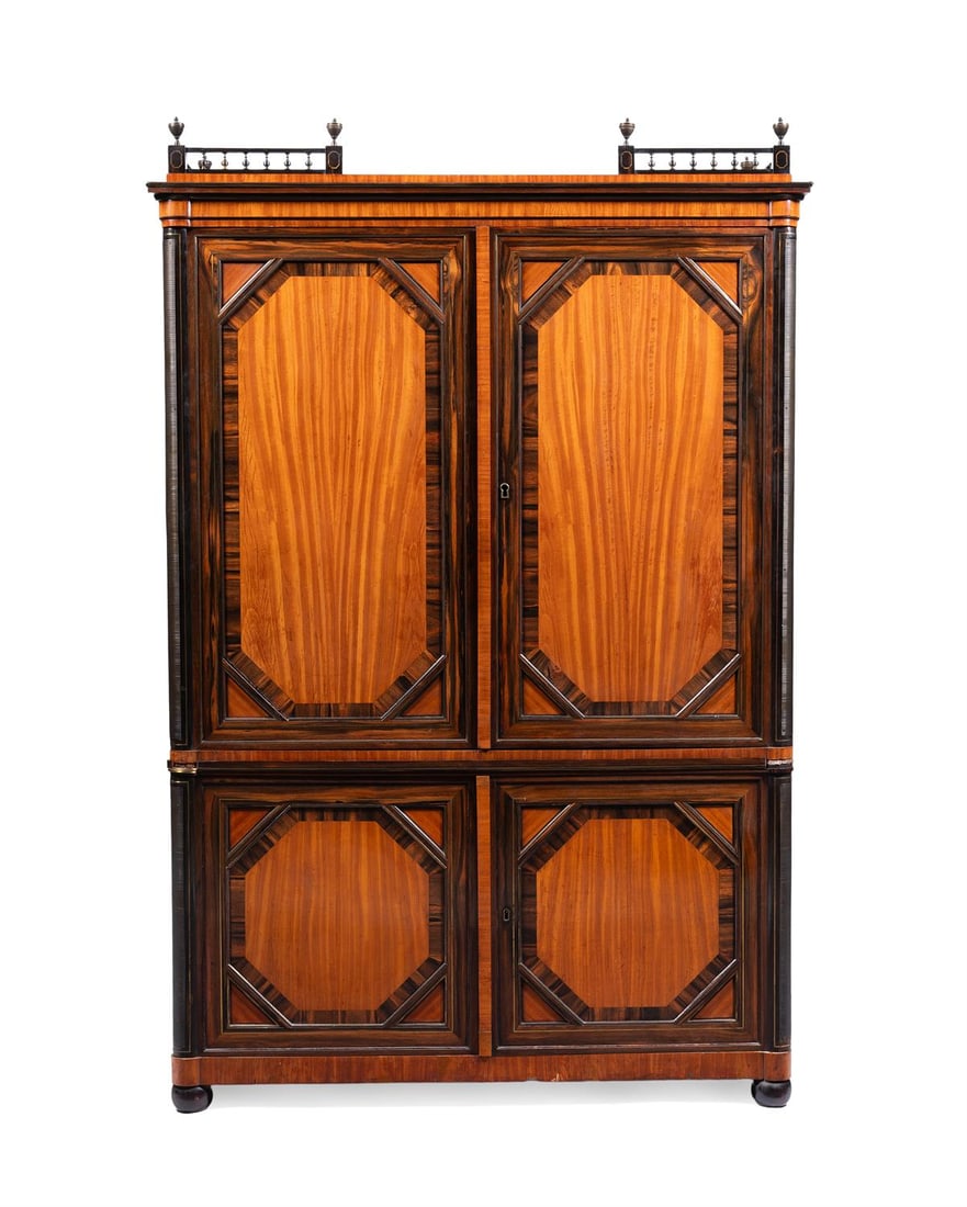 A NEOCLASSICAL BRASS MOUNTED AND INLAID SATINWOOD AND CALAMANDER CABINET, DUTCH (1 of 6)