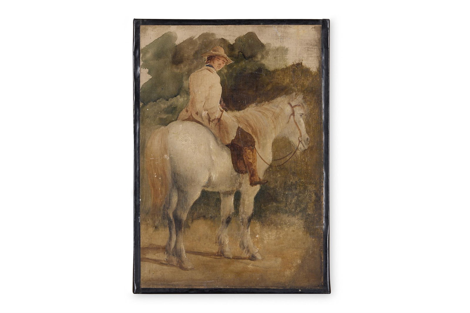 HENRY MOORE, R.A. (BRITISH 1831-1895) SKETCH OF A MAN ON A GREY HORSE: HENRY MOORE, R.A. (BRITISH 1831-1895) SKETCH OF A MAN ON A GREY HORSEOil on canvas board 24 x 17cm (9¼ x 6½in.)