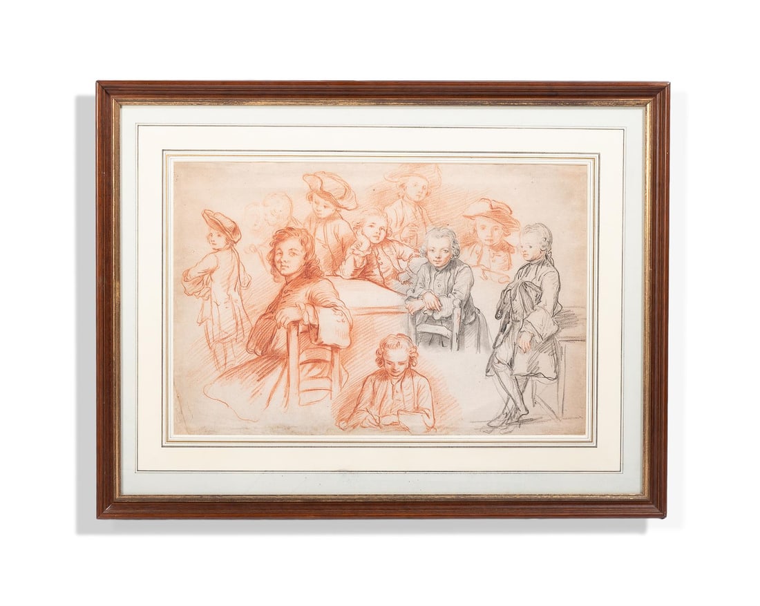 FRENCH SCHOOL (18TH CENTURY) STUDIES OF CHILDREN IN AN ACADEMY: FRENCH SCHOOL (18TH CENTURY)STUDIES OF CHILDREN IN AN ACADEMYRed and black chalk, watermark 30.5 x 46cm (12 x 18in.) Provenance:Dr Scharf, from whom acquired 1955 as by LépiciéBaron Paul Hat