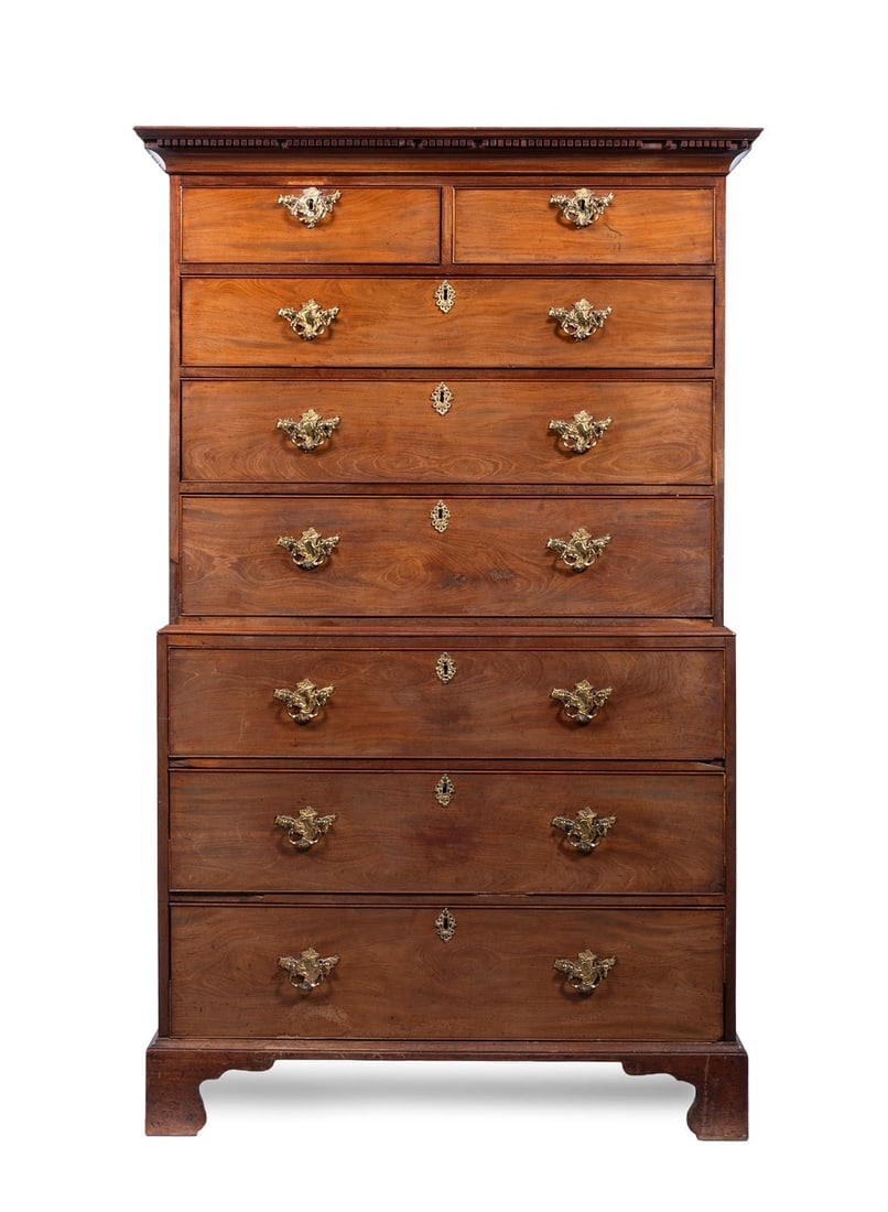 A LATE GEORGE III MAHOGANY TALLBOY, CIRCA 1760 (1 of 3)
