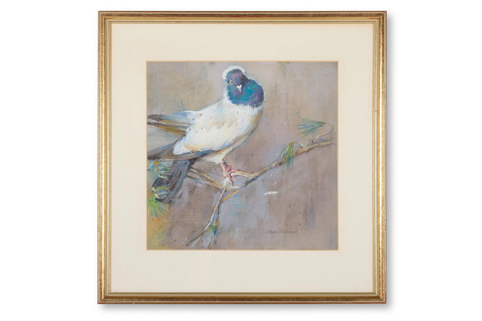 λ MABEL DAWSON (BRITISH 1887-1966) A TURTLE DOVE SITTING ON A PINE BRANCH (1 of 2)