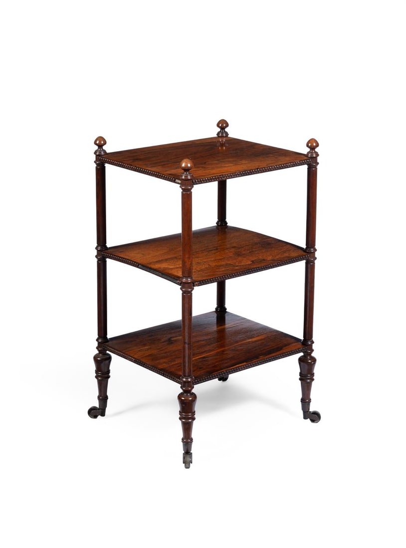 Y A GEORGE IV BRAZILIAN ROSEWOOD THREE TIER WHATNOT, CIRCA 1830 (1 of 2)