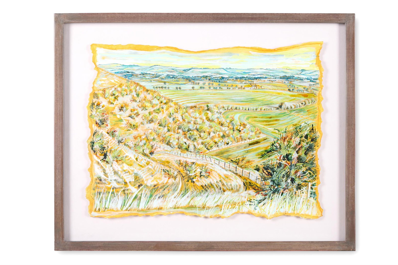 λ FREYA WOOD (BRITISH B. 1987) OVERLOOKING FARMLAND, WILTSHIRE (1 of 2)