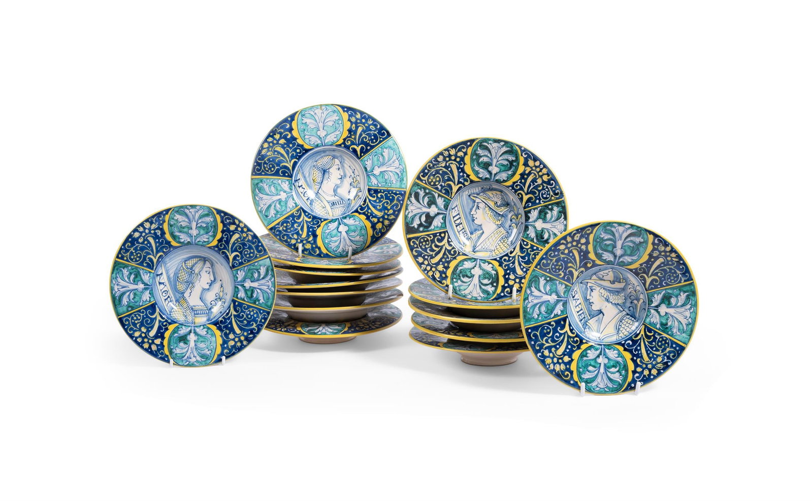 FOURTEEN VARIOUS SIENESE MAIOLICA CRESPINA, MODERN (1 of 3)