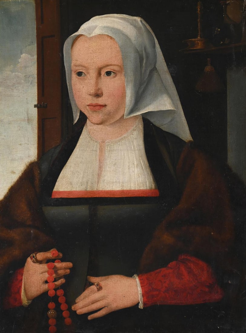 AFTER JOOS VAN CLEVE, HALF LENGTH PORTRAIT OF LADY IN GREEN DRESS (1 of 3)