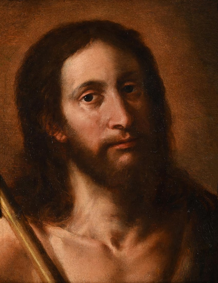 CIRCLE OF FRANCESCO SOLIMENA (ITALIAN 1657-1747), SAINT JOHN THE BAPTIST: CIRCLE OF FRANCESCO SOLIMENA (ITALIAN 1657-1747)SAINT JOHN THE BAPTISTOil on panel34 x 27cm (13¼ x 10½in.)