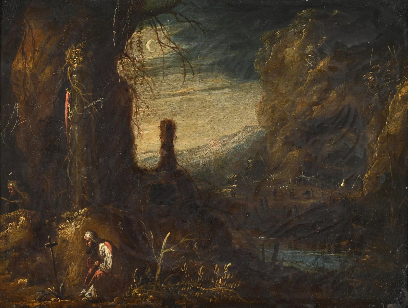 ROMBOUT VAN TROYEN (DUTCH CIRCA 1605-1650), PENITENT PRAYING IN A MOONLIT LANDSCAPE (1 of 3)