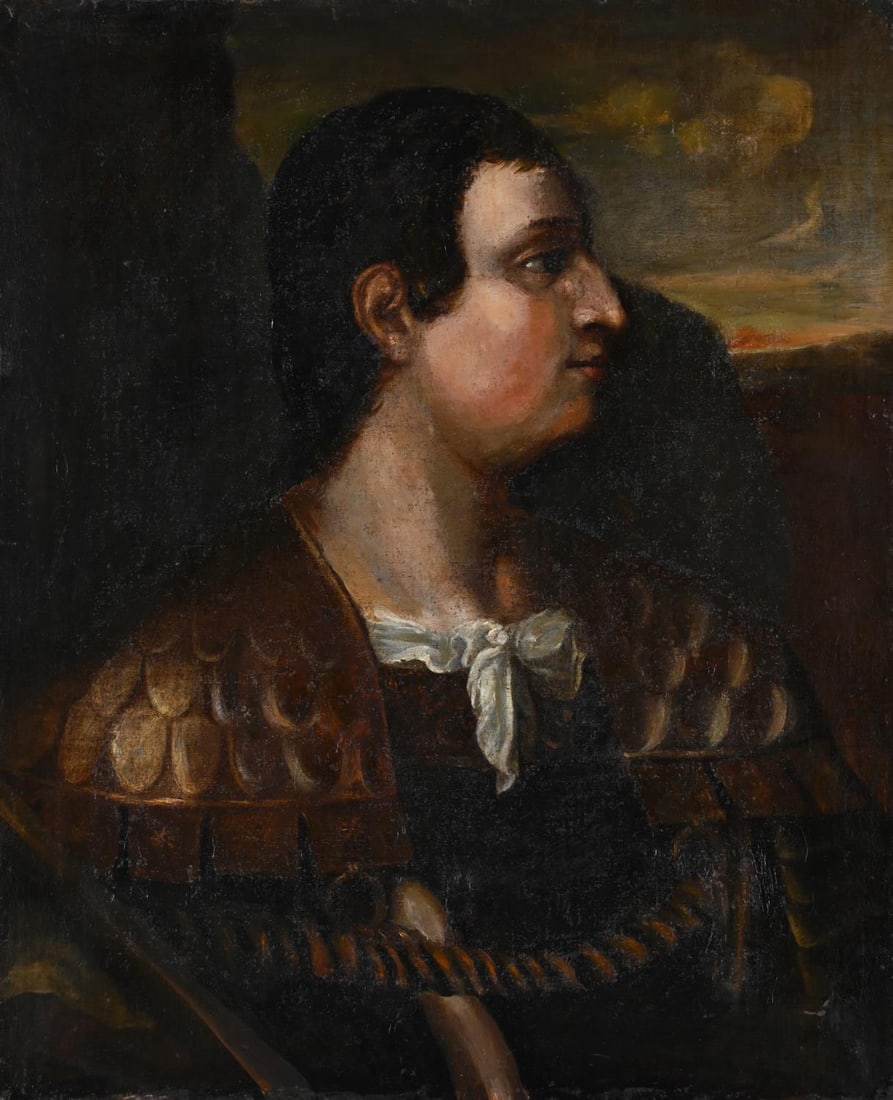 FOLLOWER OF TIZIANO VECELLIO, CALLED TITIAN, PORTRAIT OF THE EMPEROR OTHO: FOLLOWER OF TIZIANO VECELLIO, CALLED TITIANPORTRAIT OF THE EMPEROR OTHOOil on canvas77 x 64cm (30¼ x 25in.)Based on a lost portrait by Titian, originally painted as part of a series of Roman em