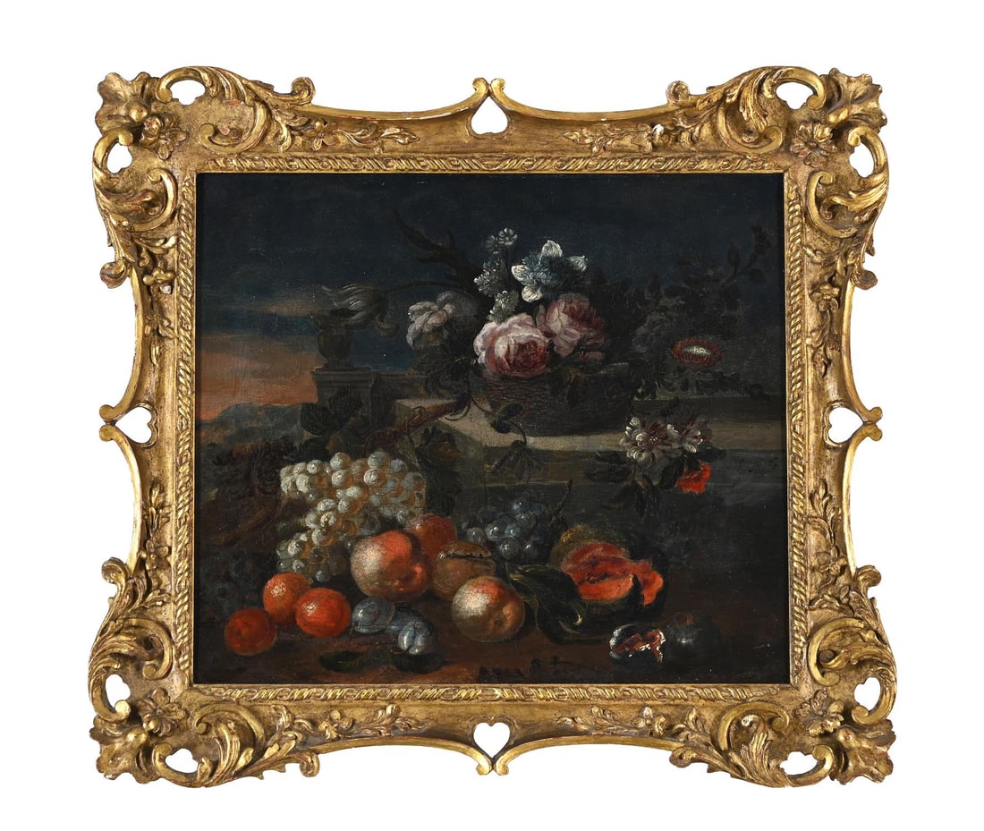 CIRCLE OF JAN PAUWEL GILLEMANS THE ELDER (FLEMISH 1618-1680), STILL LIFE OF FRUIT WITH FLOWERS (1 of 3)