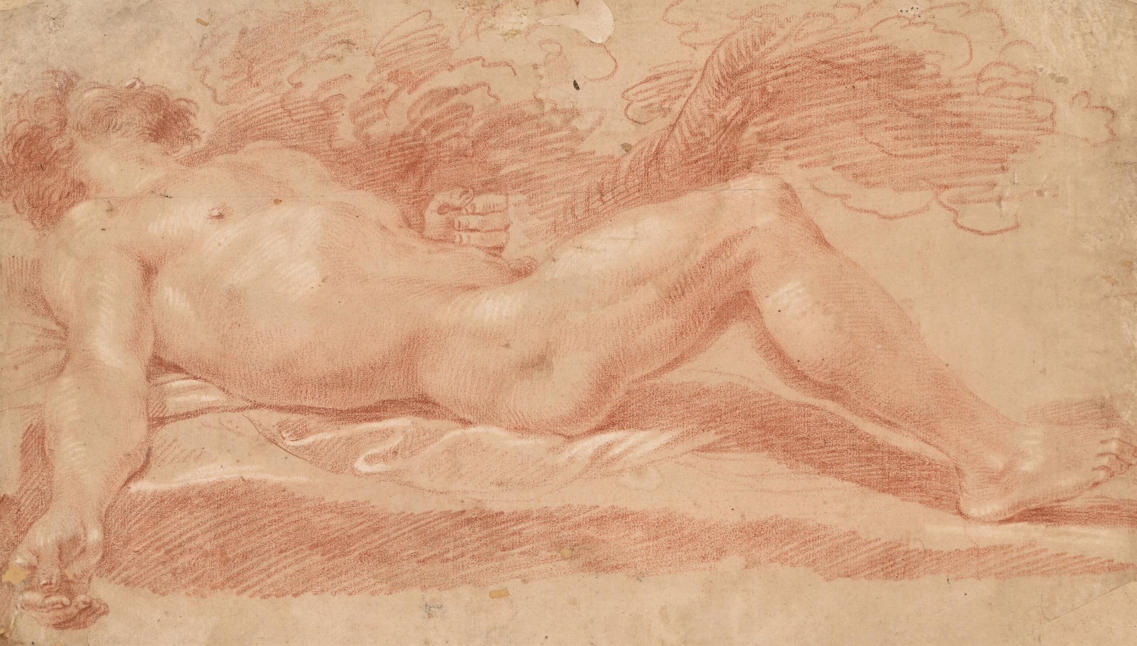 BOLOGNESE SCHOOL (17TH CENTURY), STUDY OF A RECLINING FIGURE (1 of 3)