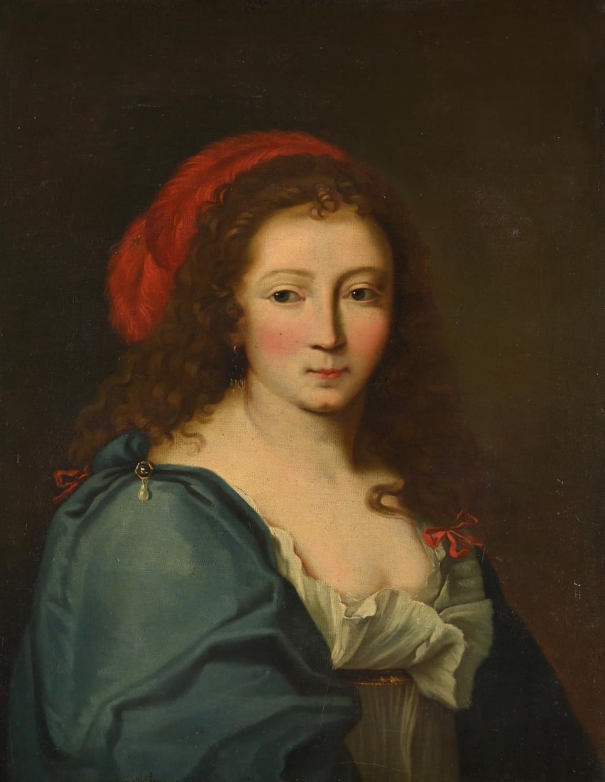 AFTER NICOLAS MIGNARD, PORTRAIT OF A LADY TRADITIONALLY IDENTIFIED AS ARMANDE BÉJART: AFTER NICOLAS MIGNARDPORTRAIT OF A LADY TRADITIONALLY IDENTIFIED AS ARMANDE BÉJARTOil on canvas72.5 x 56.5cm (28½ x 22in.)Provenance:Mrs Linwood, 1893 (according to label verso)Possibly the 