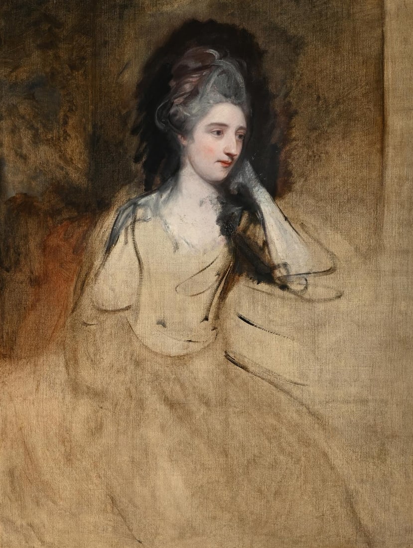 CIRCLE OF GEORGE ROMNEY (BRITISH 1734-1802), PORTRAIT OF A LADY, UNFINISHED (1 of 3)