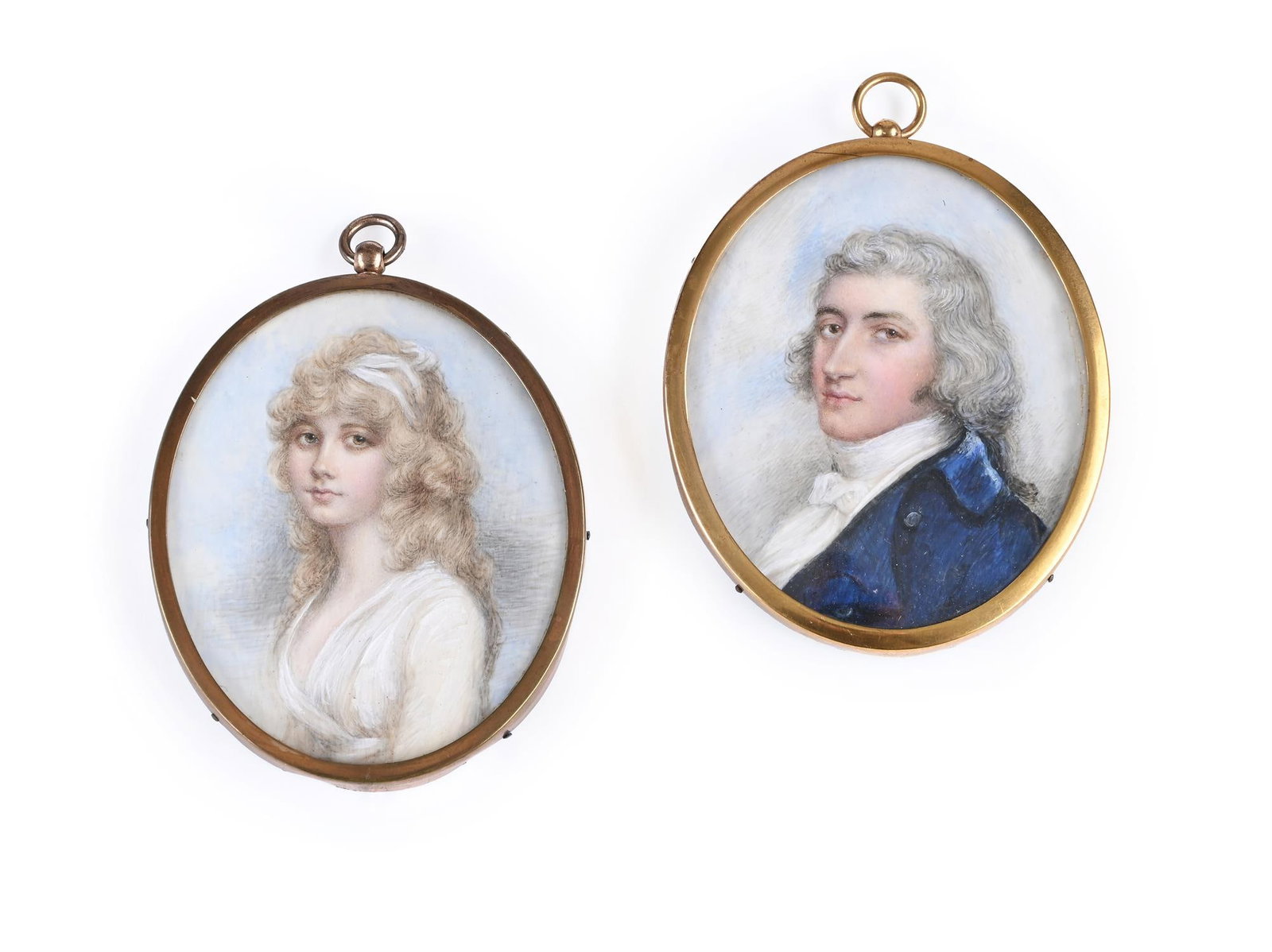 Y ANDREW PLIMER (BRITISH 1763-1837), A PORTRAIT MINIATURE; WITH ANOTHER (2): Y ANDREW PLIMER (BRITISH 1763 - 1837)A PORTRAIT MINIATURE OF A GENTLEMAN, PREVIOUSLY IDENTIFIED AS CHARLES BOLAN COTTON, FACING LEFT, WEARING BLUE COAT, WHITE WAISTCOAT AND TIED CRAVAT, HIS POWDERED H