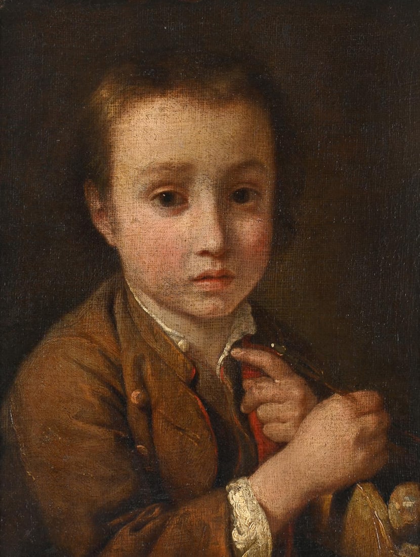 FRENCH SCHOOL (18TH CENTURY), PORTRAIT OF A BOY HOLDING A PEN: FRENCH SCHOOL (18TH CENTURY)PORTRAIT OF A BOY HOLDING A PENOil on canvas50 x 40cm (19½ x 15½in.)