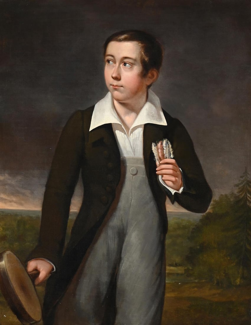 JOHANNES HENDRIK VAN WEST (DUTCH 1803-1881), PORTRAIT OF A BOY WITH A BATTLEDORE BAT AND SHUTTLECOCK (1 of 3)