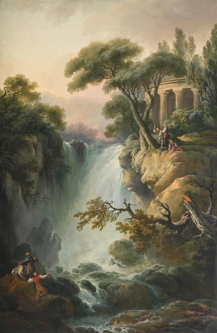 ITALIAN SCHOOL (18TH CENTURY), LANDSCAPE WITH A WATERFALL AND A TEMPLE (1 of 4)