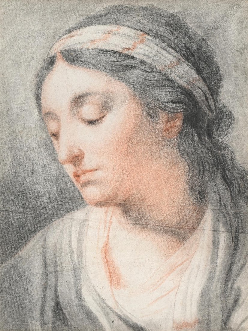 ATTRIBUTED TO MARIE LECZINSKA, QUEEN OF FRANCE (POLISH 1703-1768), HEAD STUDY OF A YOUNG WOMAN (1 of 3)