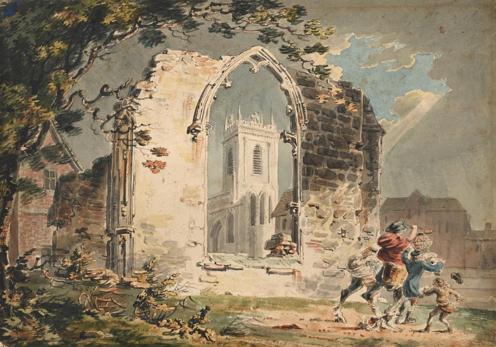 JOSEPH MALLORD WILLIAM TURNER (BRITISH 1775-1851), TRAVELLERS PASSING A RUINED ABBEY (1 of 4)