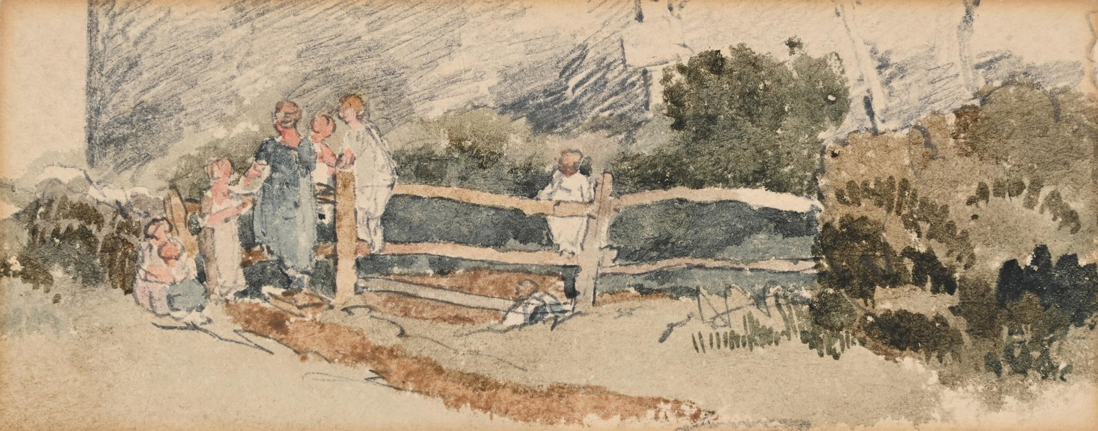 PETER DE WINT (BRITISH 1784-1849), STUDY OF CHILDREN CLIMBING A FENCE (1 of 3)