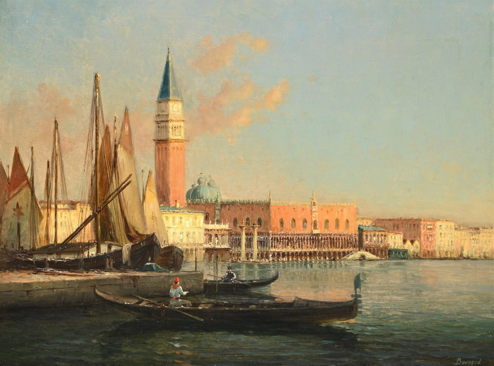 λ ANTOINE BOUVARD (FRENCH 1870-1956), THE DOGE'S PALACE AND CAMPANILE: λ ANTOINE BOUVARD (FRENCH 1870-1956)THE DOGE'S PALACE AND CAMPANILE, VENICEOil on canvasSigned (lower right)48 x 64cm (18¾ x 25 in.)Provenance:Burlington Paintings, LondonSale, Dreweatts, Ol