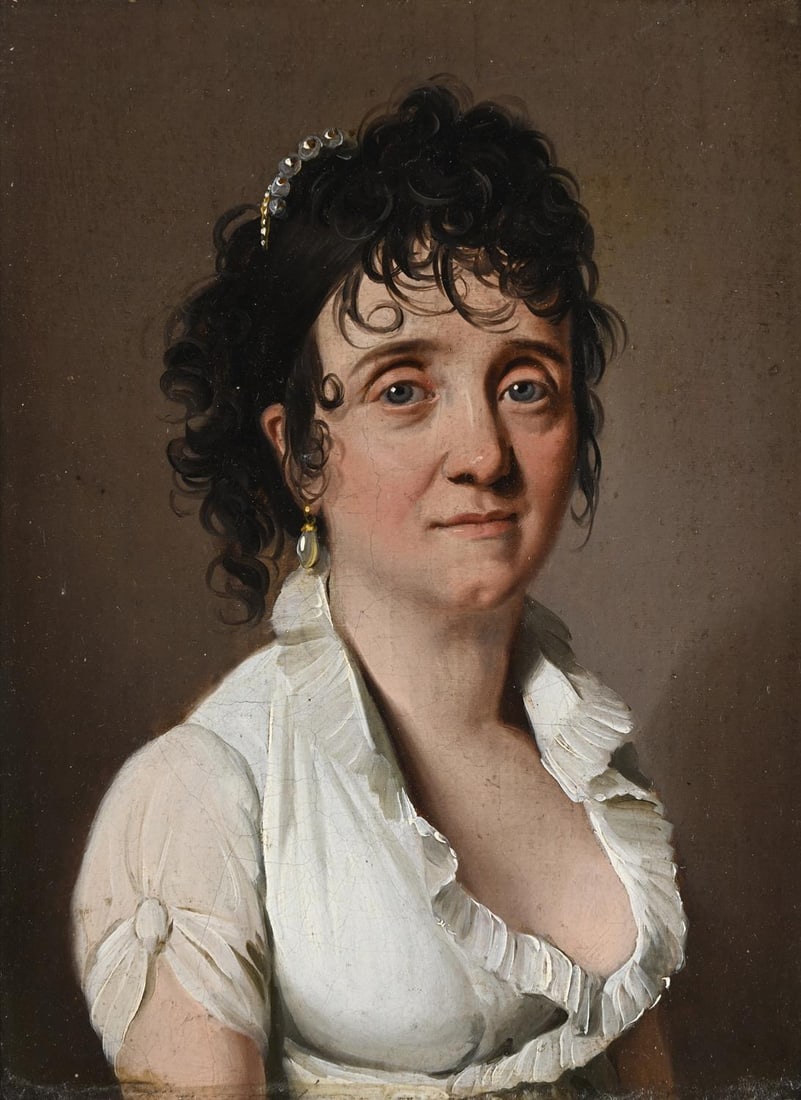 LOUIS LÉOPOLD BOILLY (FRENCH 1761-1845), PORTRAIT OF A LADY IN A WHITE DRESS: LOUIS LÉOPOLD BOILLY (FRENCH 1761-1845)PORTRAIT OF A LADY IN A WHITE DRESSOil on canvas21.5 x 16.5cm (8¼ x 6¼in.)