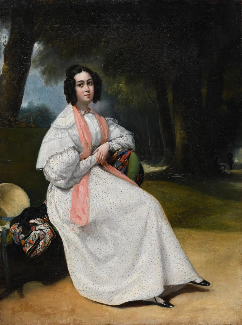 FRENCH SCHOOL (EARLY 19TH CENTURY), PORTRAIT OF A LADY SEATED IN A LANDSCAPE (1 of 3)