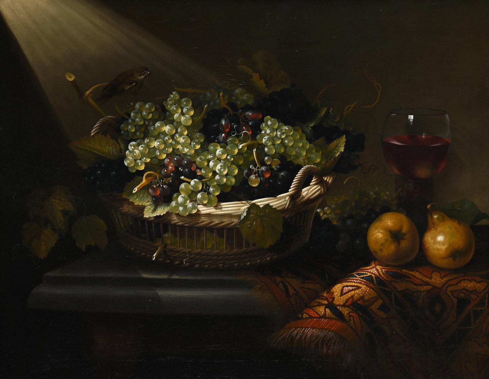 THOMAS KEYSE (BRITISH 1720-1800), A BASKET OF GRAPES, FRUIT AND A ROEMER ON A LEDGE: THOMAS KEYSE (BRITISH 1720-1800)A BASKET OF GRAPES, FRUIT AND A ROEMER ON A LEDGEOil on canvasSigned and dated '1760' (lower centre)69.5 x 89cm (27¼ x 35in.)Provenance:Sale, Christie's, London, B
