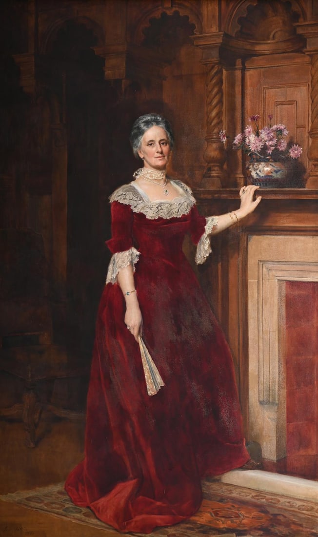 JOHN COLLIER (BRITISH 1850-1934), PORTRAIT OF A LADY IN A RED DRESS (1 of 3)