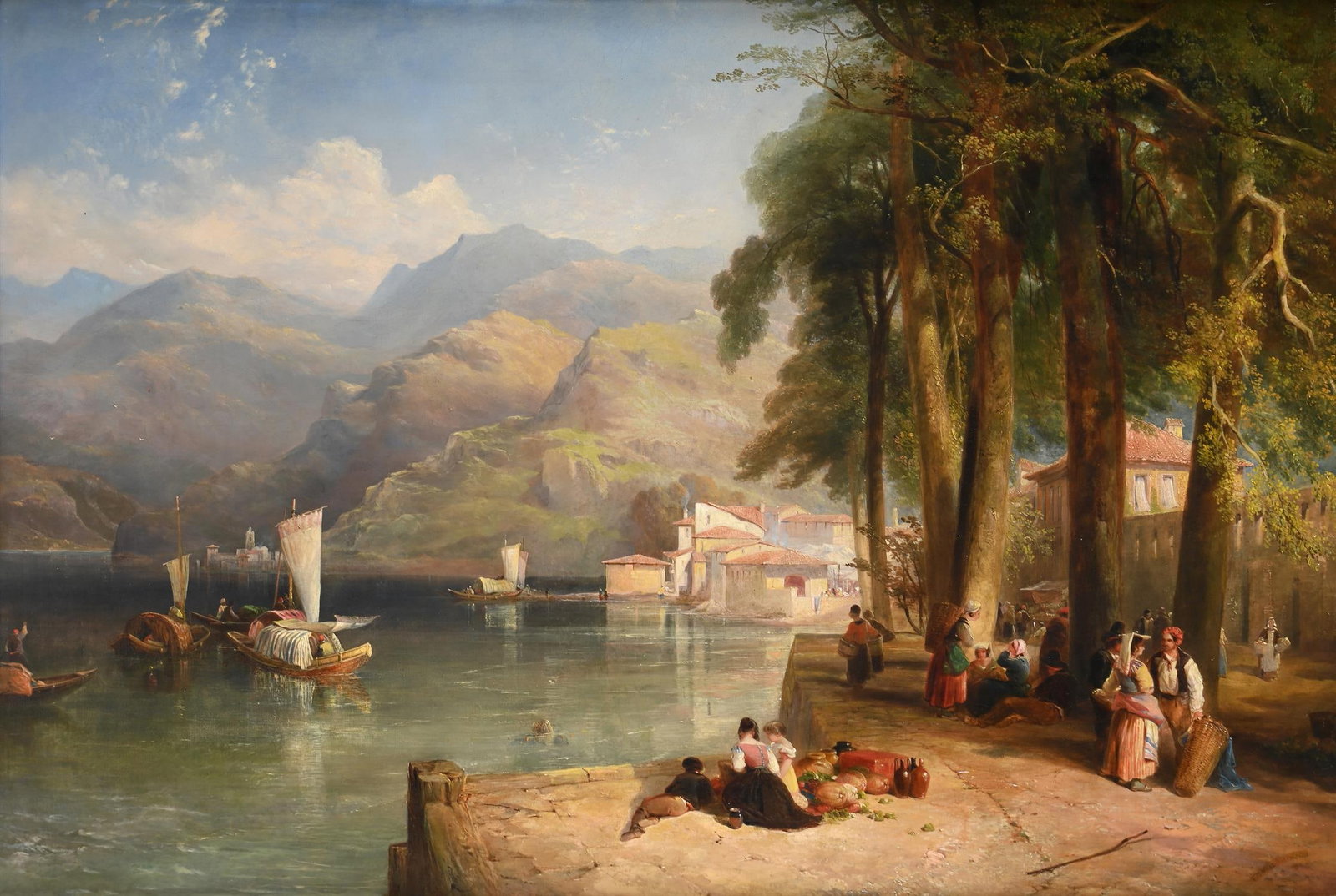 THOMAS MILES RICHARDSON THE YOUNGER (BRITISH 1813-1890), FIGURES ON THE BANK OF AN ITALIANATE LAKE: THOMAS MILES RICHARDSON THE YOUNGER (BRITISH 1813-1890)FIGURES ON THE BANK OF AN ITALIANATE LAKEOil on canvasSigned and dated '1845' (lower right)92.5 x 136cm (36¼ x 53½ in.)Provenance:Frost