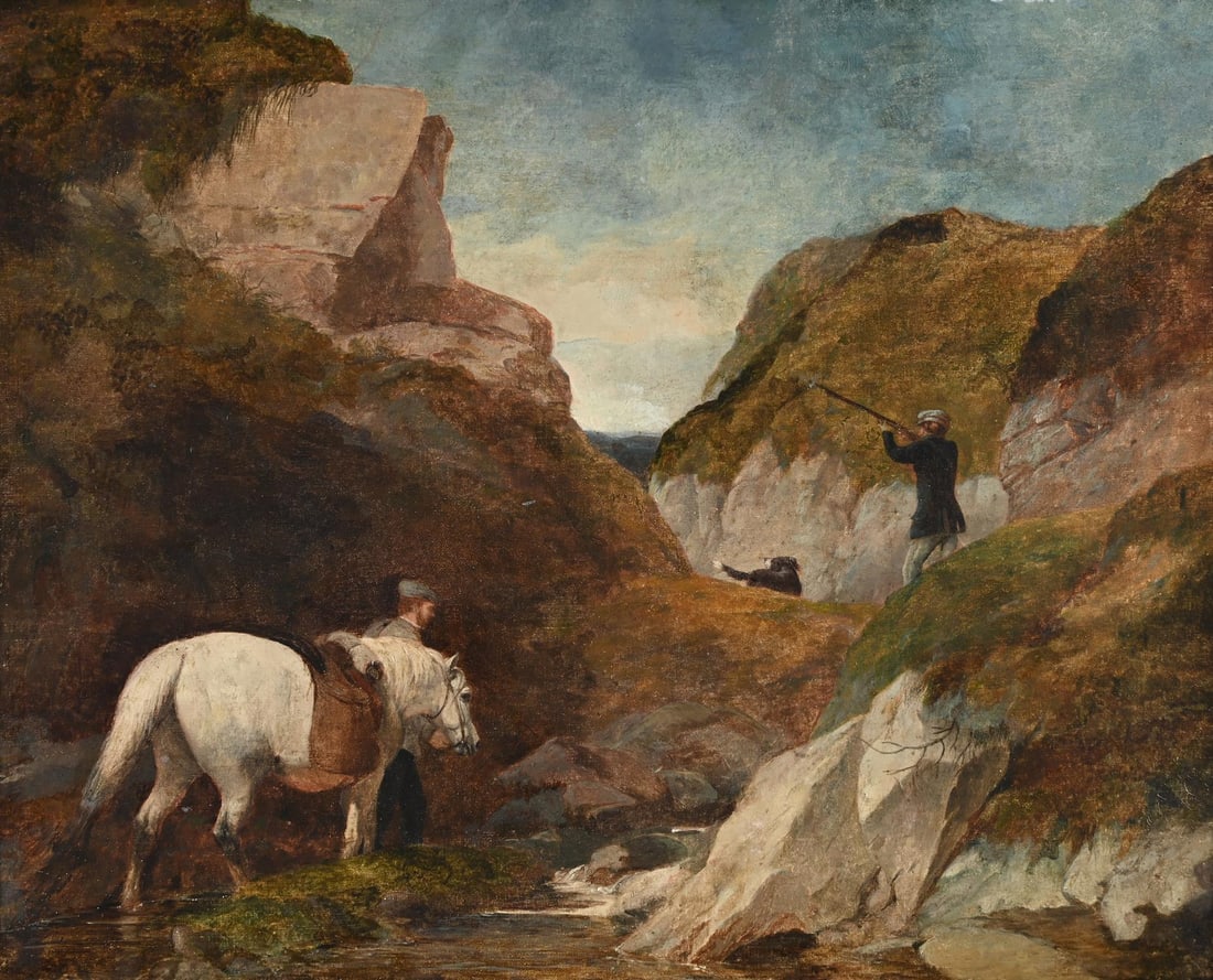 ABRAHAM COOPER (BRITISH 1787-1868), SHOOTING IN A ROCKY LANDSCAPE (1 of 3)