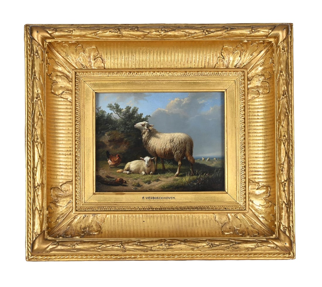 EUGÈNE VERBOECKHOVEN (BELGIAN 1799-1881), SHEEP AND LAMB IN A LANDSCAPE (1 of 3)