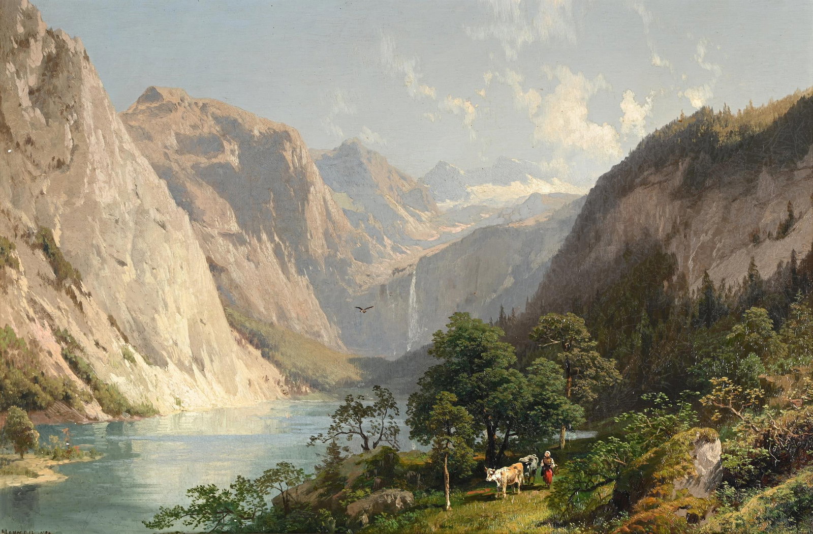 HERMANN HERZOG (GERMAN 1832-1932), CATTLE IN AN ALPINE LANDSCAPE (1 of 3)