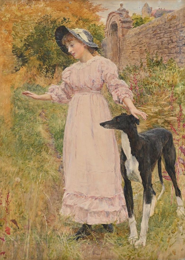LIONEL PERCY SMYTHE (BRITISH 1839-1918), GIRL WITH A GREYHOUND OUTSIDE A CHATEAU (1 of 4)