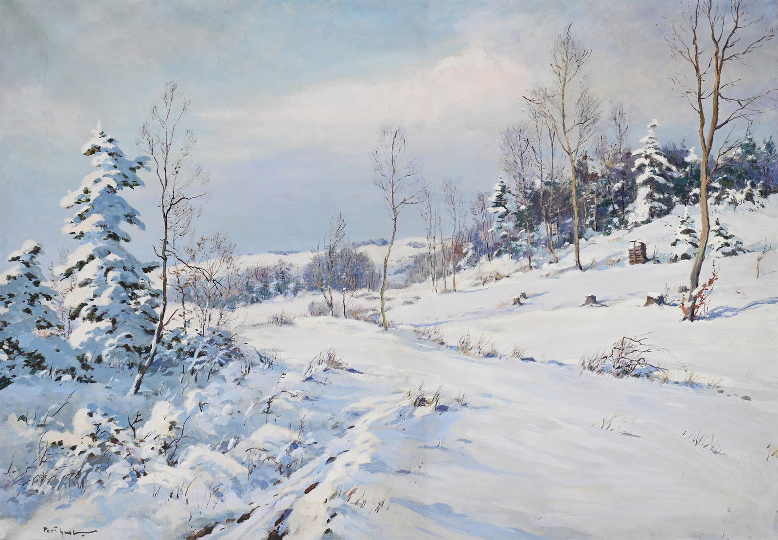 GUSTAV PORŠ (CZECH 1888-1955), SNOWY LANDSCAPE (1 of 3)