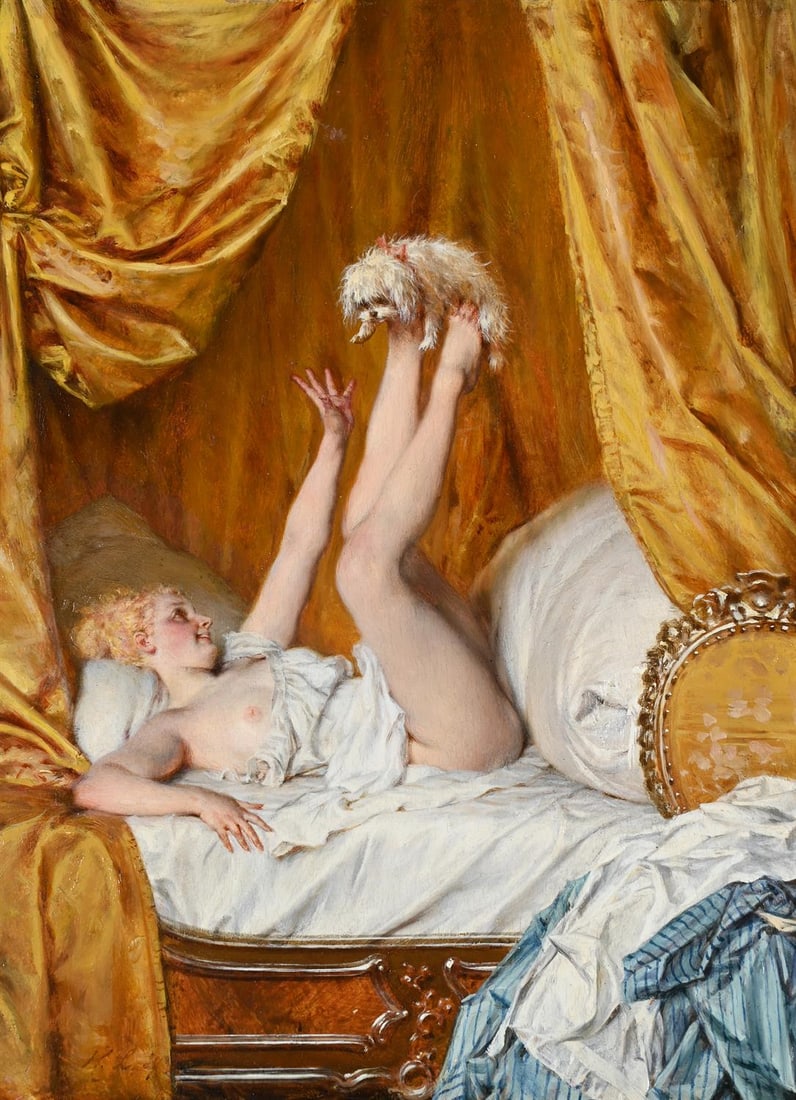 HEINRICH LOSSOW (GERMAN 1843-1897), A PRECARIOUS GAME: HEINRICH LOSSOW (GERMAN 1843-1897)A PRECARIOUS GAMEOil on panelSigned (lower left)30 x 22cm (11¾ x 8½in.)Provenance:Sale, Christie's, South Kensington, 19th Century European Art, 16 June 200