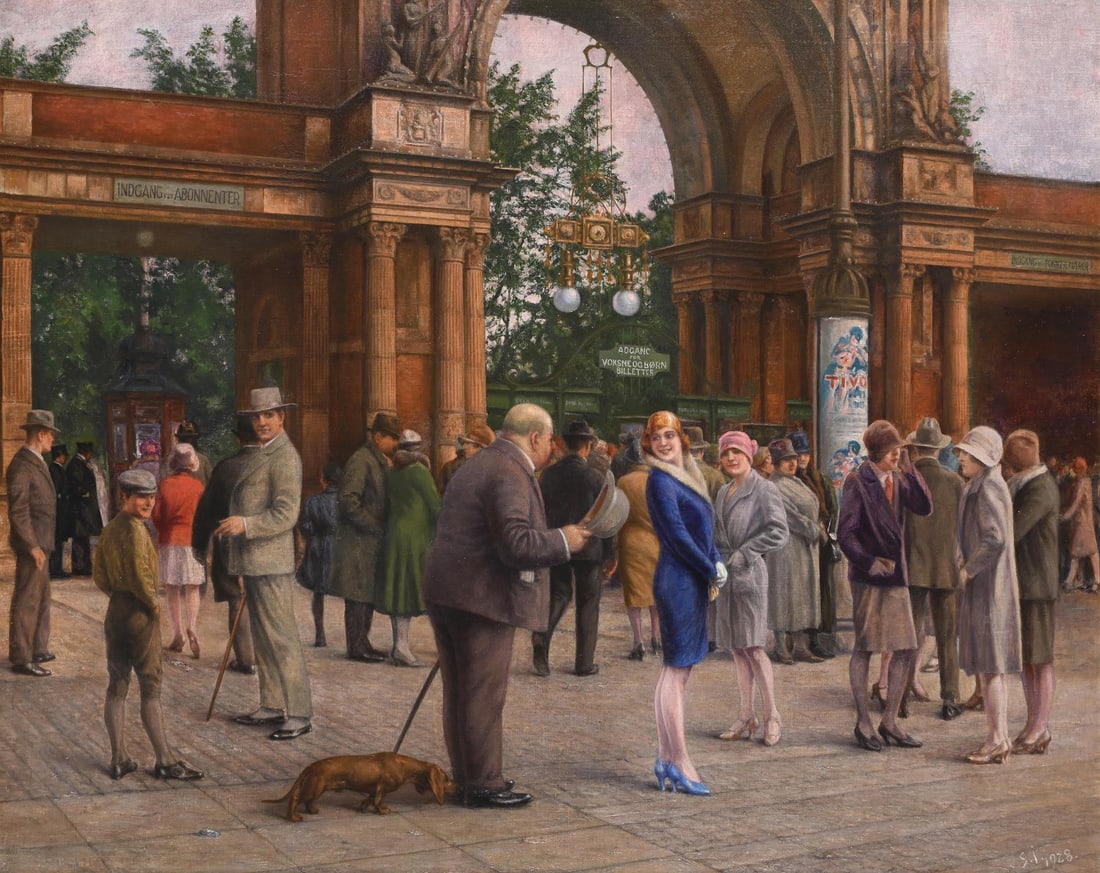 λ SOPHIE JENSEN (BRITISH 1912-2007), TIVOLI GARDENS, COPENHAGEN: λ SOPHIE JENSEN (BRITISH 1912-2007)TIVOLI GARDENS, COPENHAGEN Oil on canvasSigned and dated '1928' (lower right)68 x 85cm (26¾ x 33¼in.) λ indicates that this lot may be subject to