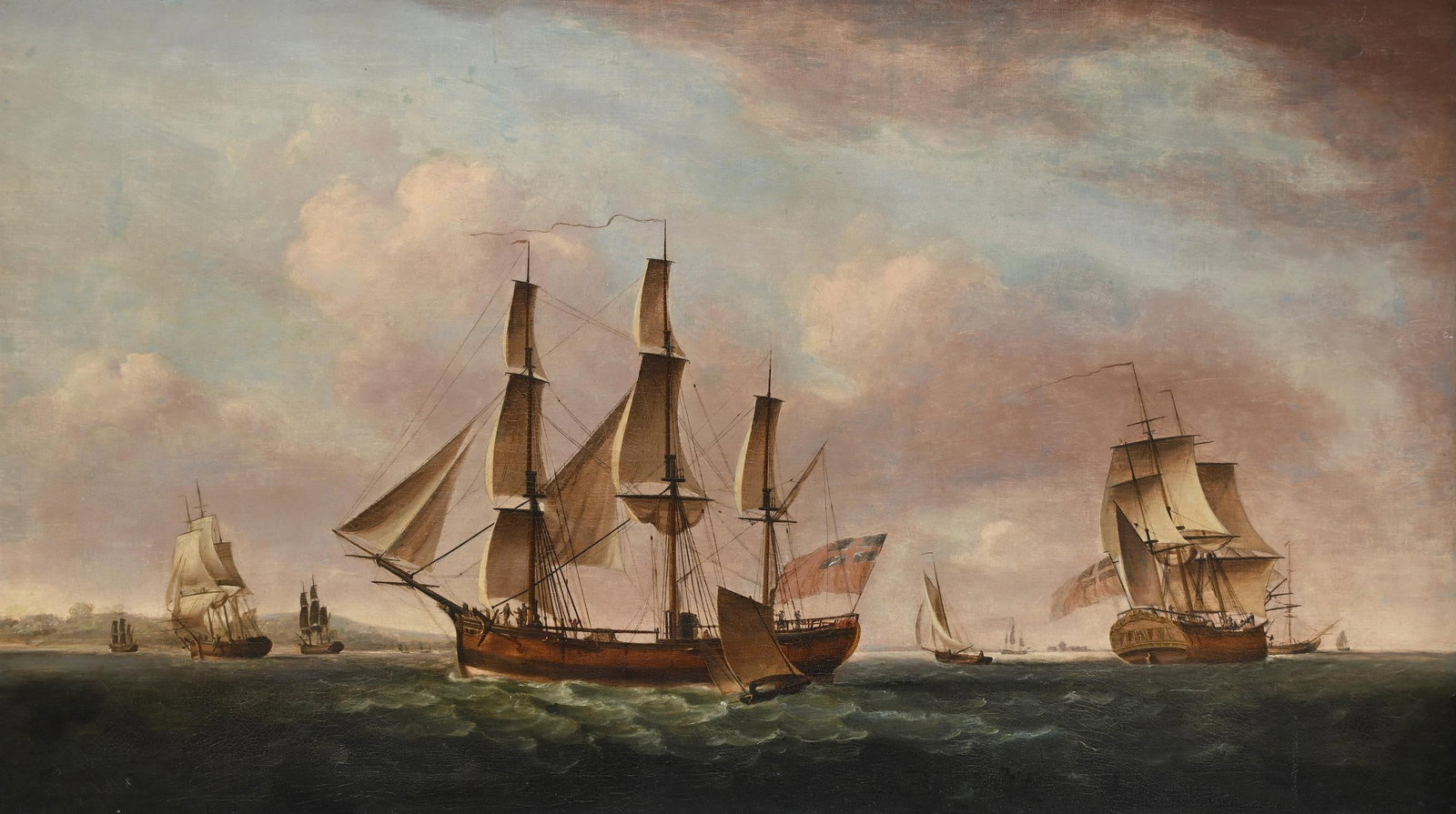 FOLLOWER OF FRANCIS HOLMAN, THE THREE-MASTED ENGLISH MERCHANTMAN COLUMBUS, IN THREE POSITIONS (1 of 3)