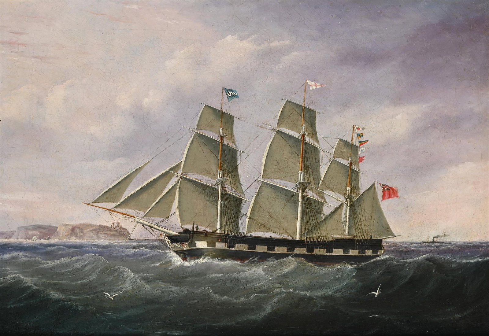 JOSEPH HEARD (BRITISH 1799-1859), A SAILING SHIP OFF TYNEMOUTH: JOSEPH HEARD (BRITISH 1799-1859)A SAILING SHIP OFF TYNEMOUTHOil on canvasSigned and dated '1849' (lower left)44 x 64cm (17¼ x 25in.)Provenance:The Parker Gallery, London
