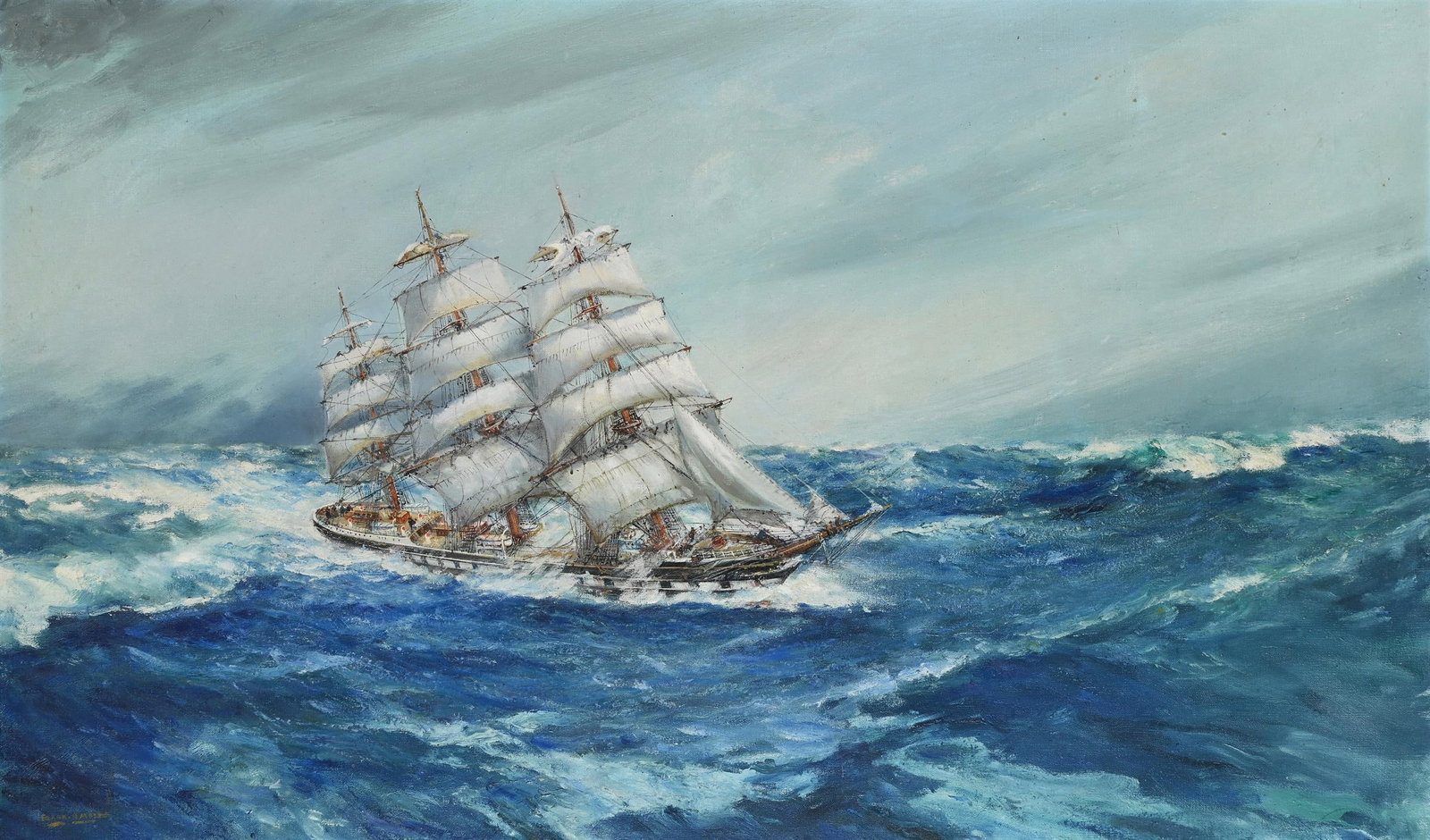 λ FRANK HENRY MASON (BRITISH 1875-1965), 'RUNNING HER EASTING DOWN' (1 of 3)