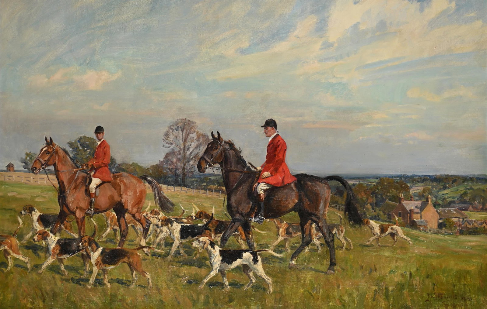 λ LIONEL DALHOUSIE ROBERTSON EDWARDS (BRITISH 1878-1966), THE SOUTH STAFFORDSHIRE HUNT: λ LIONEL DALHOUSIE ROBERTSON EDWARDS (BRITISH 1878-1966)THE SOUTH STAFFORDSHIRE HUNT AT LONGDON GREEN, LICHFIELDOil on canvasSigned, inscribed and indistinctly dated '194./So. Staff' (lower right