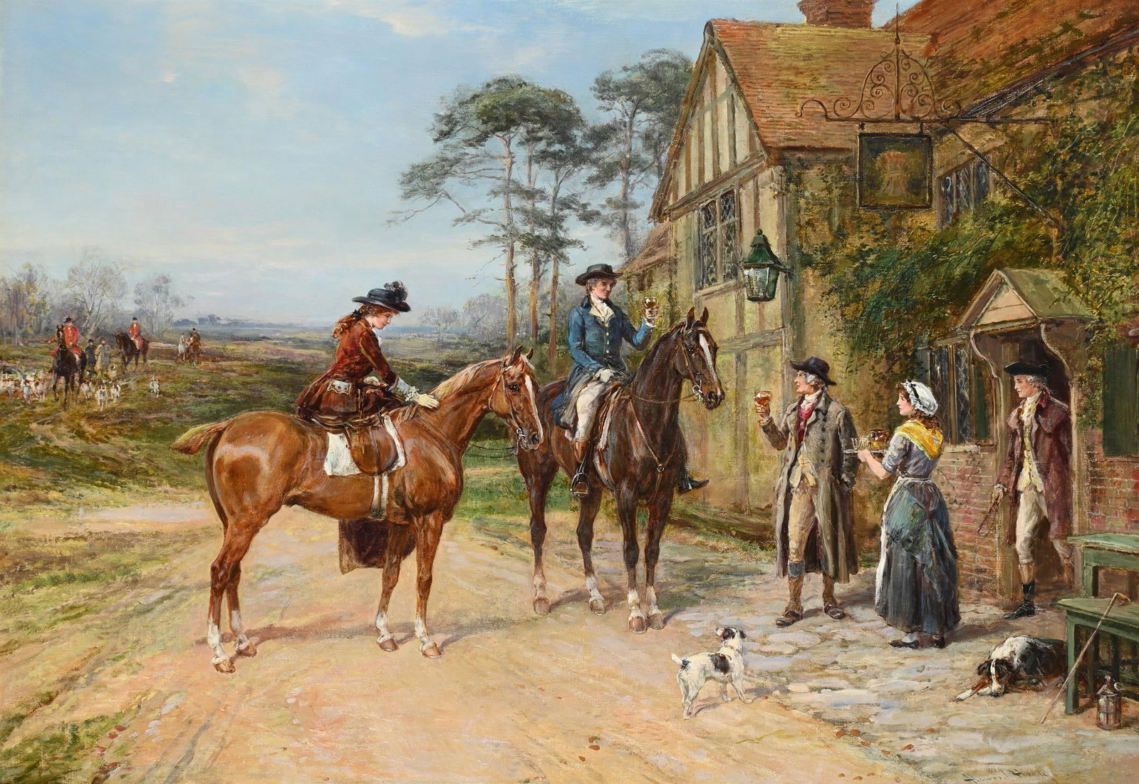 HEYWOOD HARDY (BRITISH 1842-1933), REFRESHMENTS AT A WAYSIDE INN: HEYWOOD HARDY (BRITISH 1842-1933)REFRESHMENTS AT A WAYSIDE INNOil on canvasSigned (lower right)65 x 92cm (25½ x 36in.)Provenance:Private collection, UKA painter of equestrian, hunting and genre s