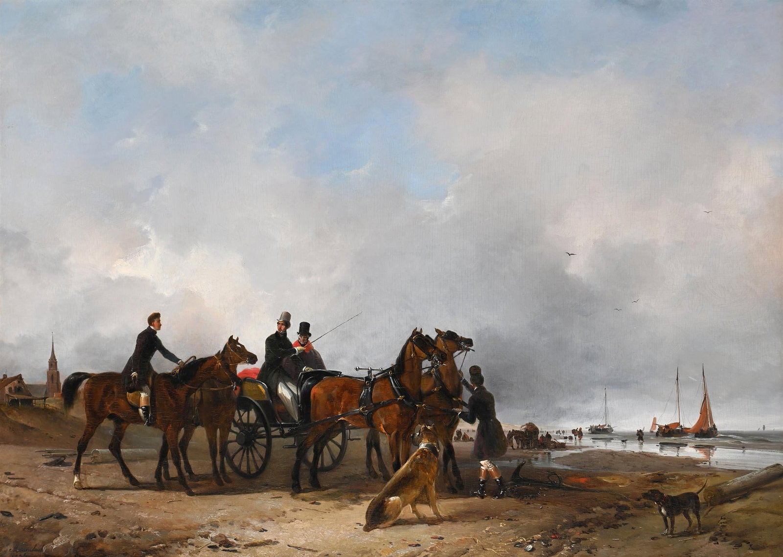 ATTRIBUTED TO ÉDOUARD-JORIS MOERENHOUT (BELGIAN 1801-1893), ON THE BEACH AT ZEEBRUGGE (1 of 3)