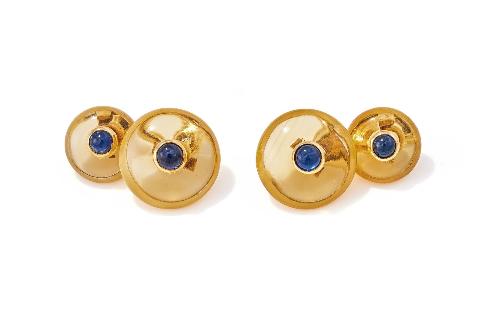 A PAIR OF CITRINE AND SAPPHIRE CUFFLINKS (1 of 2)