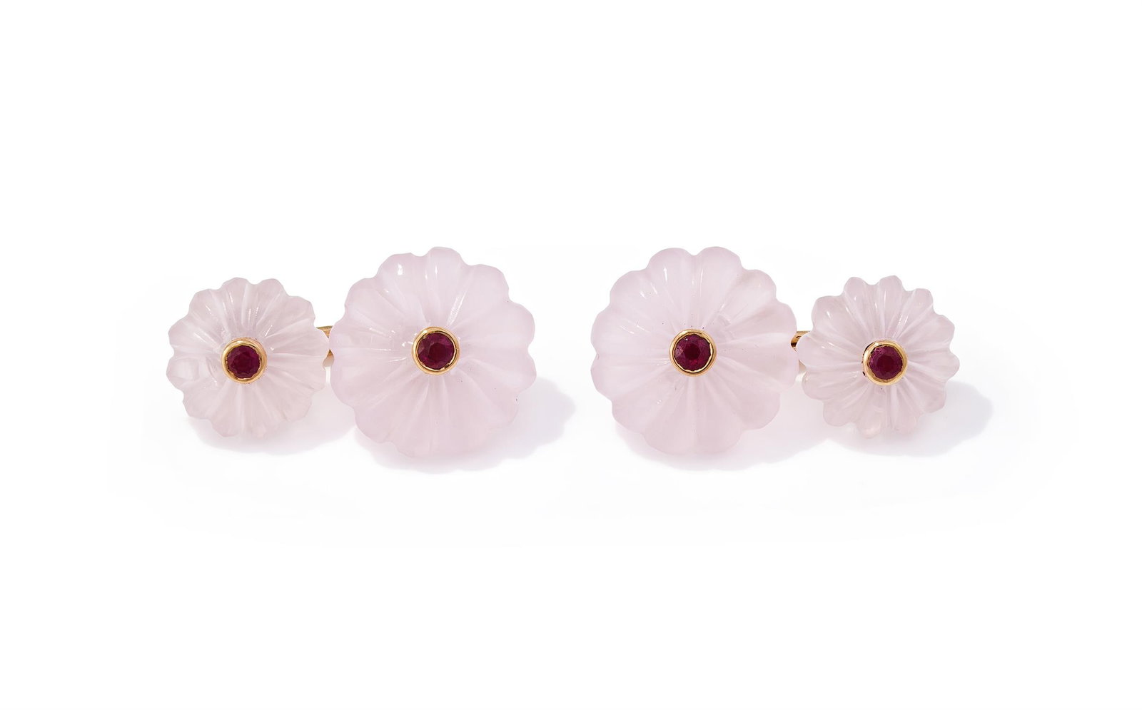 A PAIR OF ROSE QUARTZ AND RUBY CUFFLINKS (1 of 2)