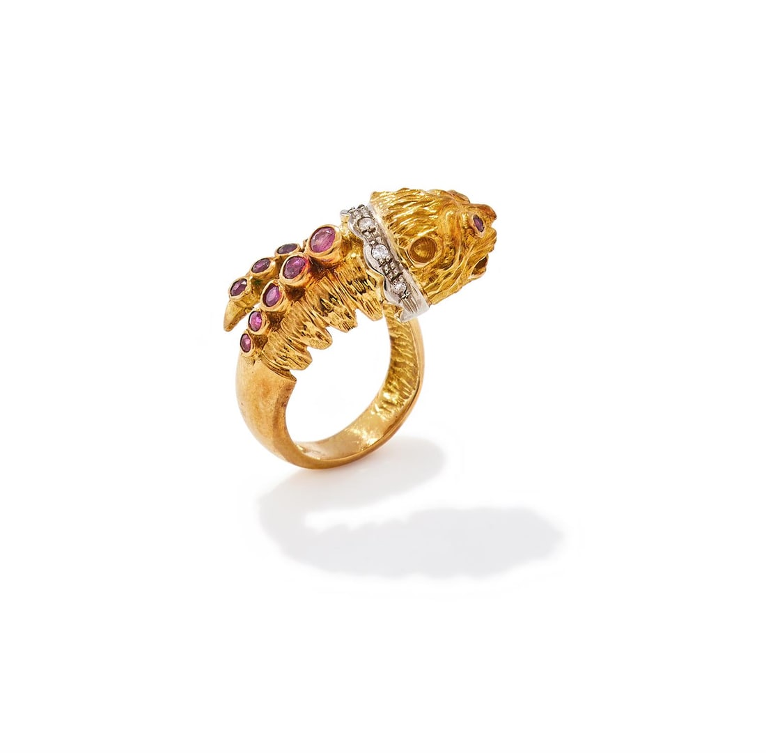 LALAOUNIS, A RUBY AND DIAMOND LION RING (1 of 4)