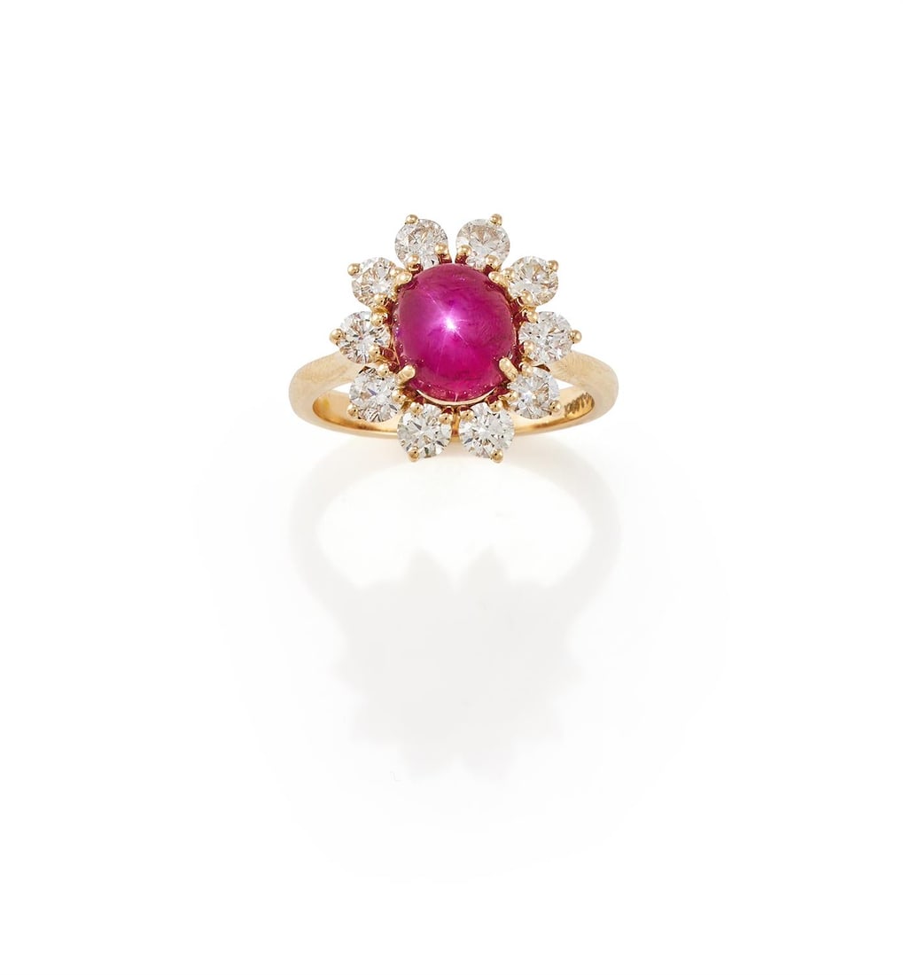 A STAR RUBY AND DIAMOND CLUSTER RING (1 of 3)