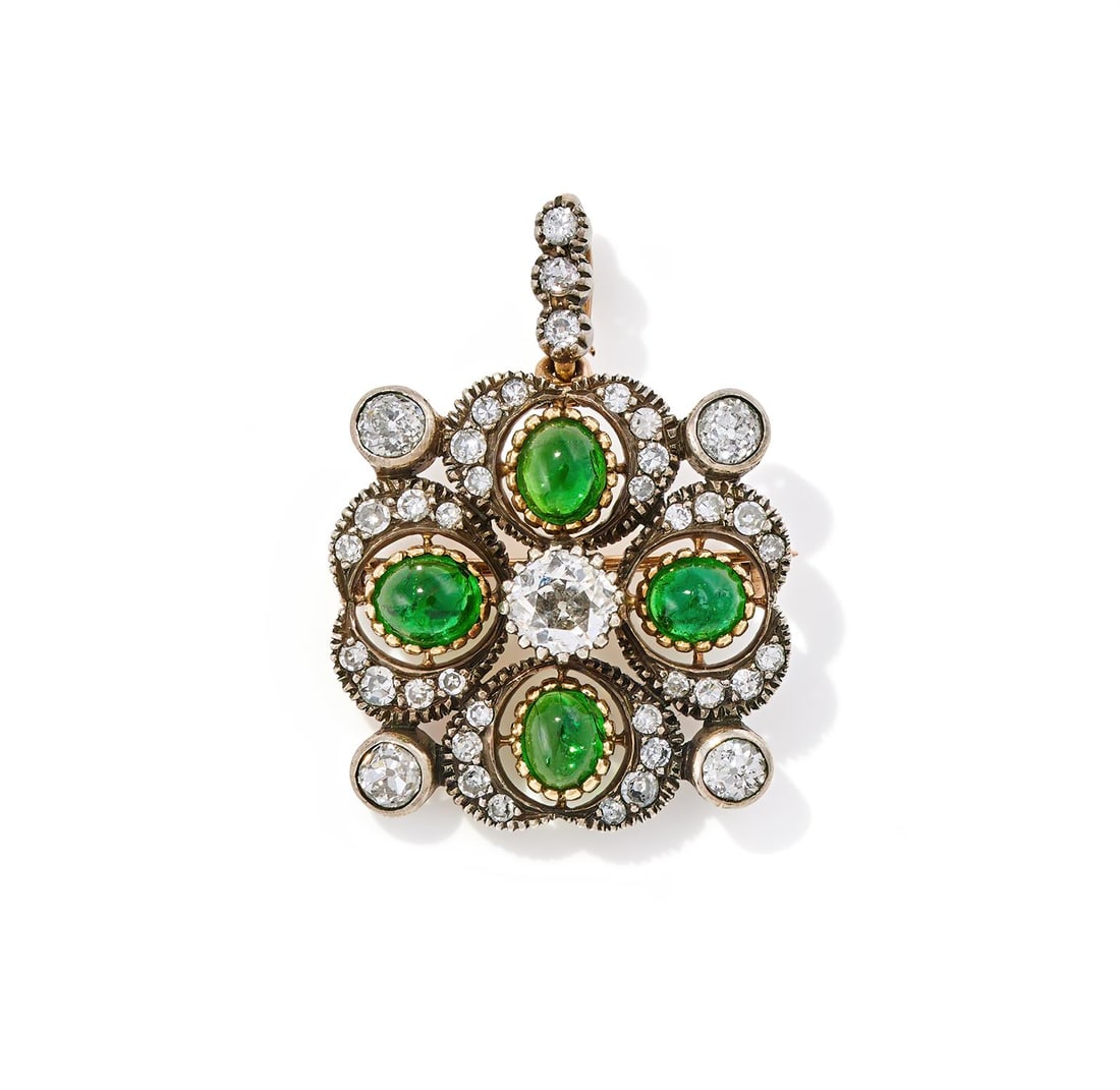 A LATE 19TH CENTURY EMERALD AND DIAMOND PENDANT/BROOCH (1 of 2)