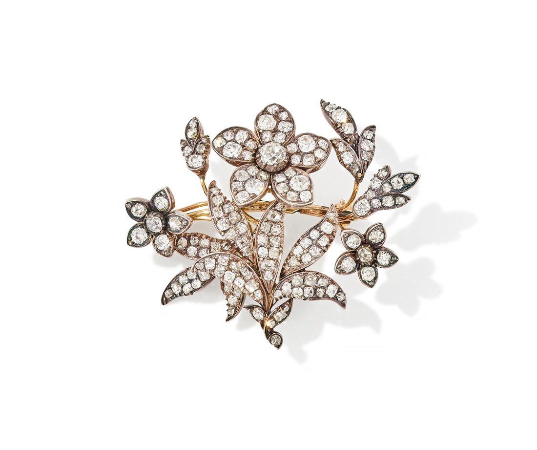 A MID 19TH CENTURY DIAMOND FLORAL SPRAY BROOCH (1 of 2)