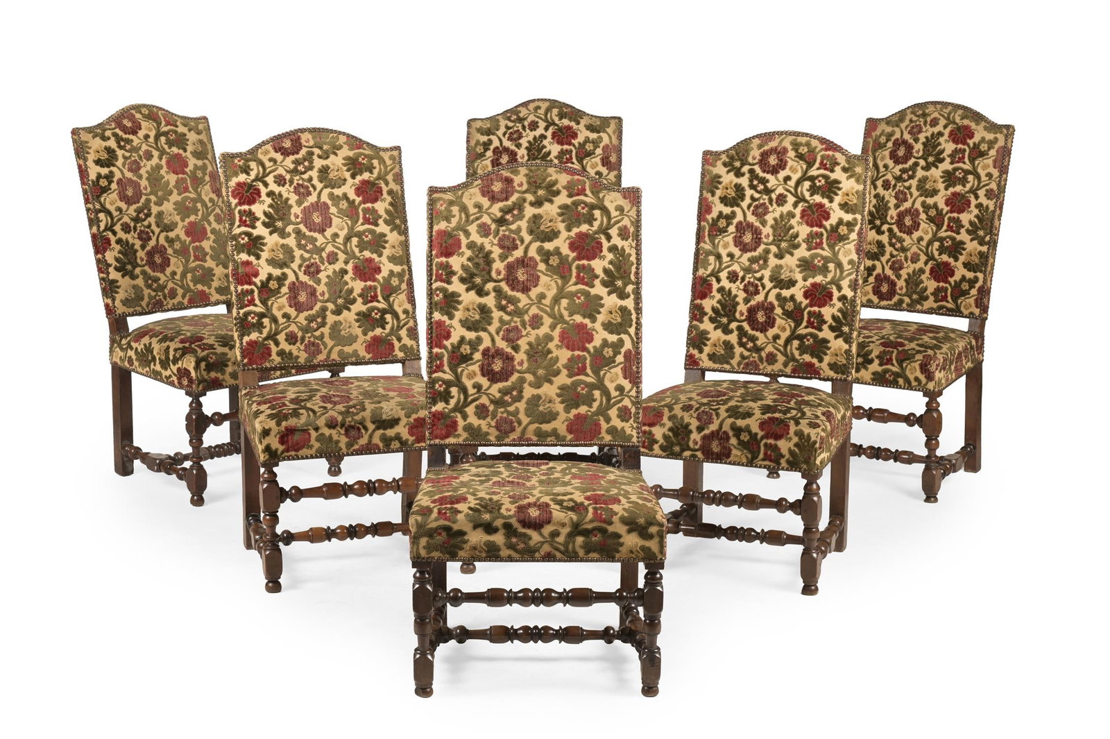 A SET OF SIX WILLIAM & MARY WALNUT AND CREWEL WORK UPHOLSTERED CHAIRS, CIRCA 1690 (1 of 3)